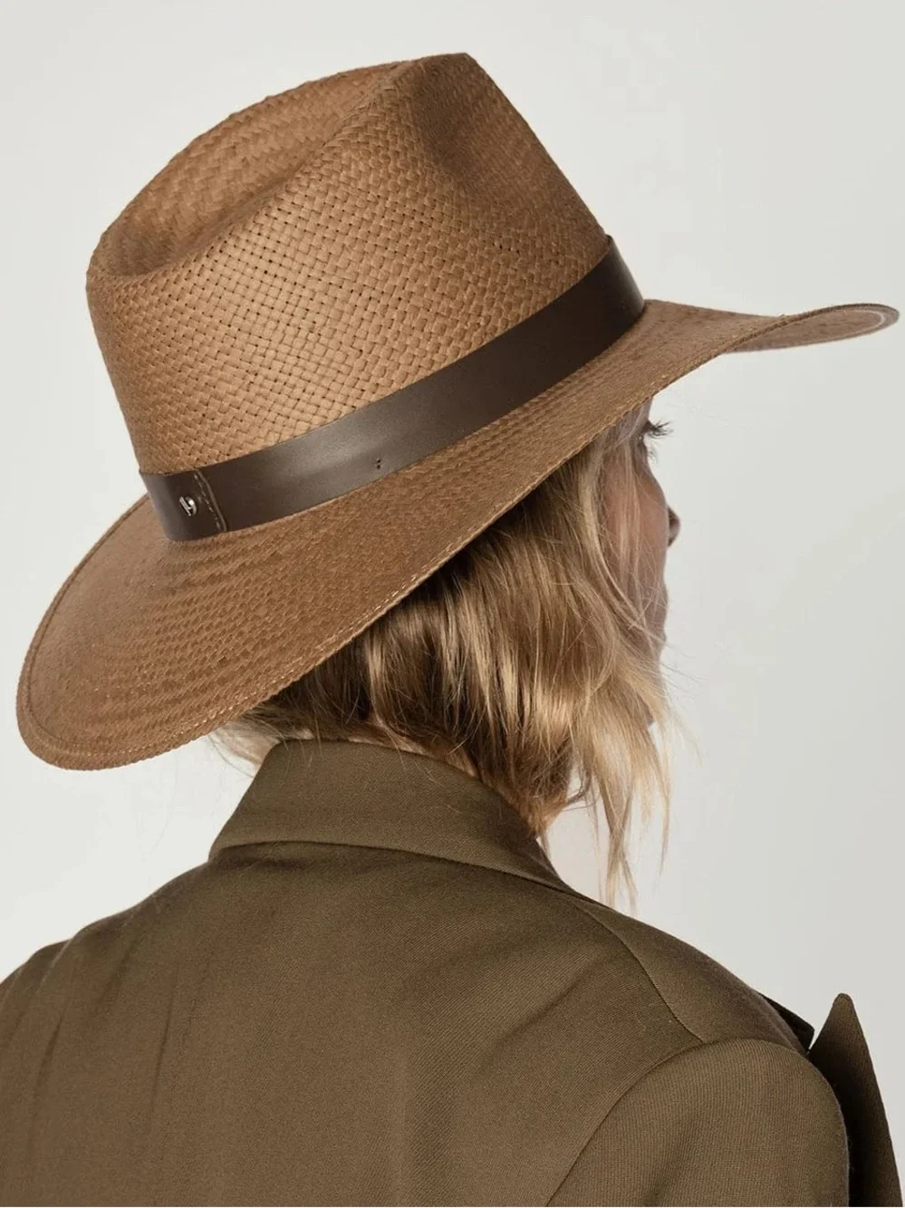 🌻NEW Cond. Janessa Leoné Zoe Packable Straw Fedora Brown Leather Band Size S